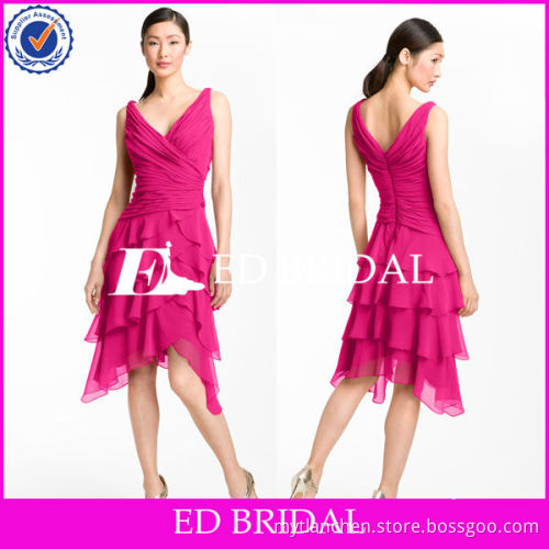 Asymmetric Hem V Neck Chiffon Cocktail Dress